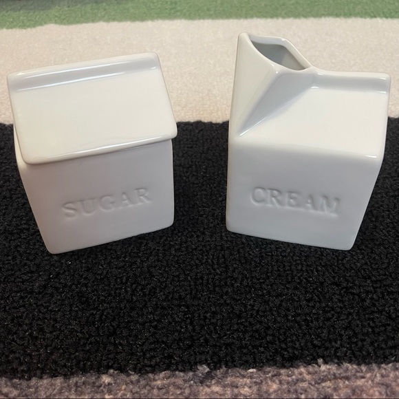 🍶 Ceramic Milk Carton Box Sugar & Cream Serving Set - Picture 1 of 8